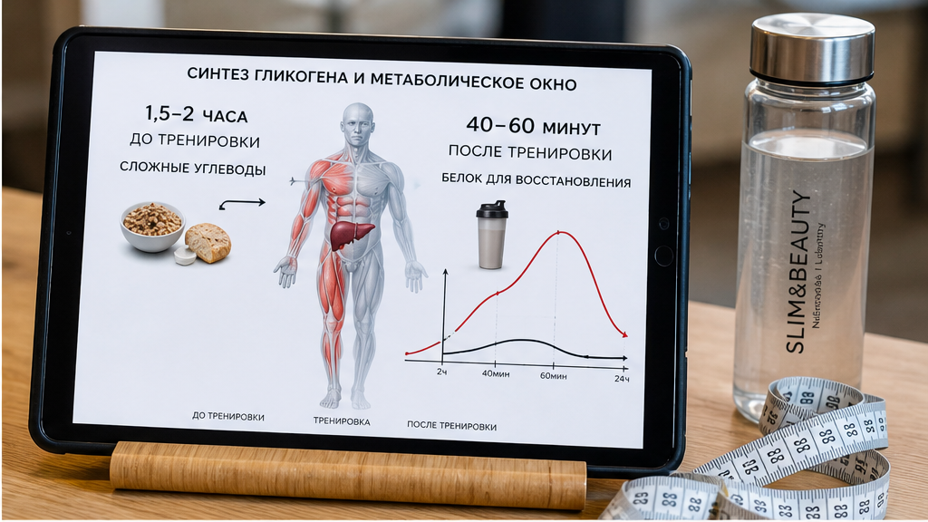 Схема тайминга питания до и после EMS: медленные углеводы и белок