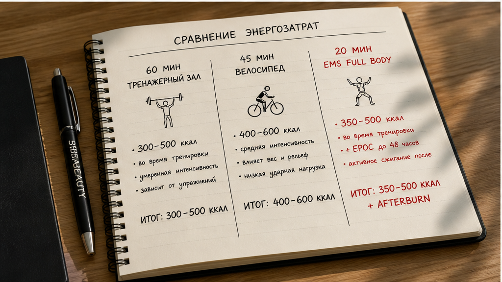 Персональная EMS-сессия около 20 минут: ориентир расхода 350–500 ккал