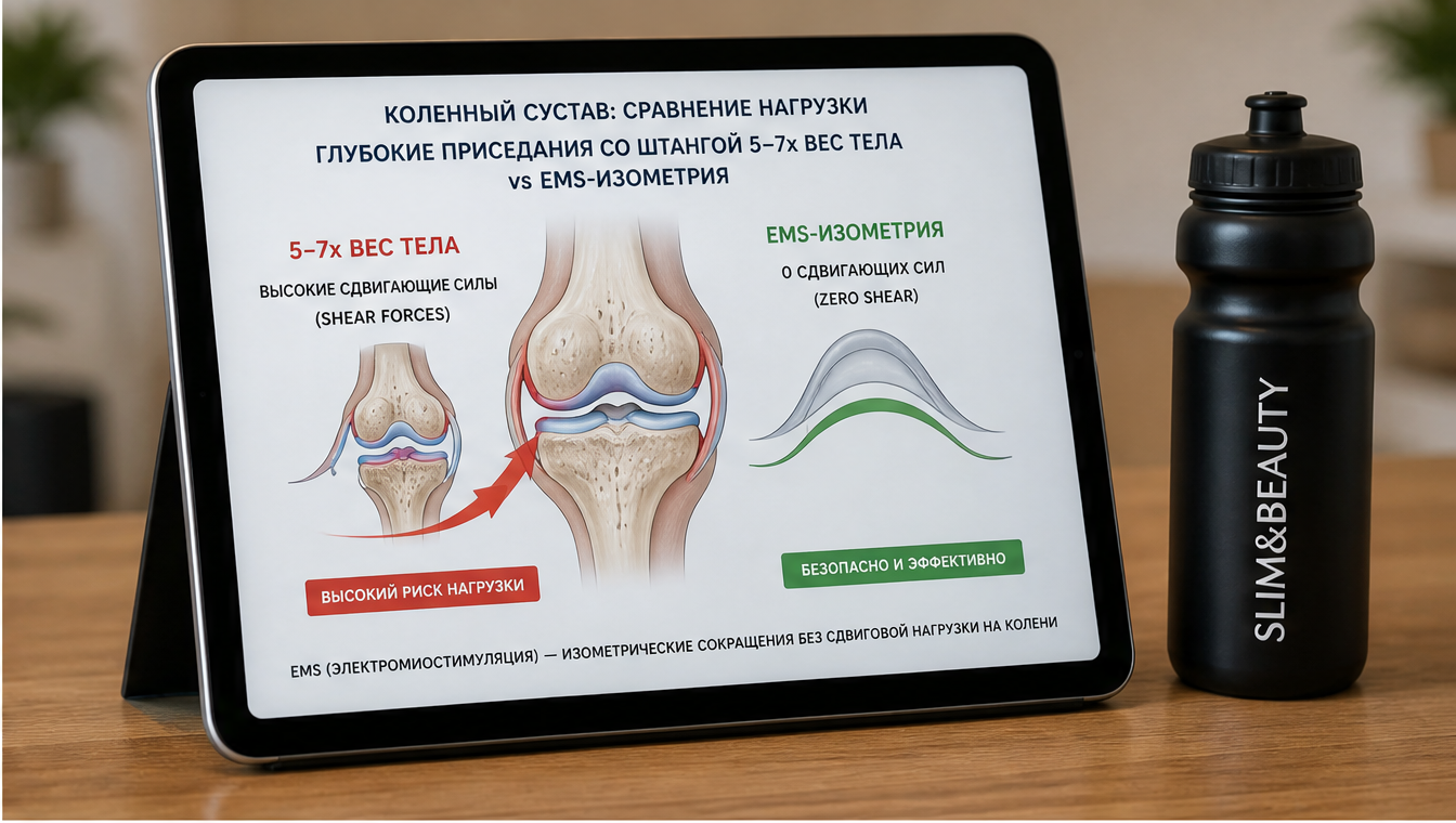 Схема пателлофеморальной нагрузки: глубокий присед и сила на надколенник 5–7 масс тела
