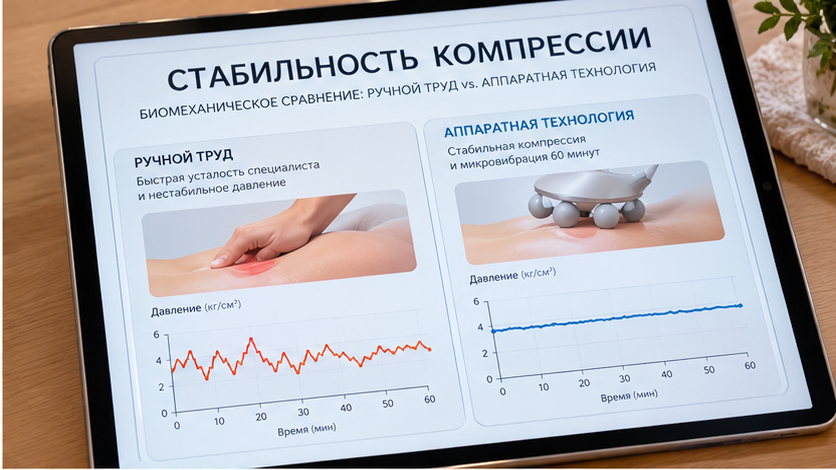 Биомеханика усталости: падение силы компрессии кистей и плеч к середине сеанса массажа