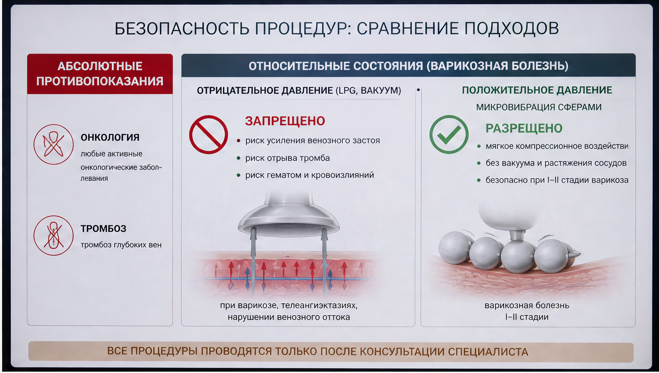 Схема: абсолютные и относительные противопоказания к аппаратной косметологии – онкология, тромбофлебит, лихорадка, воспаление кожи