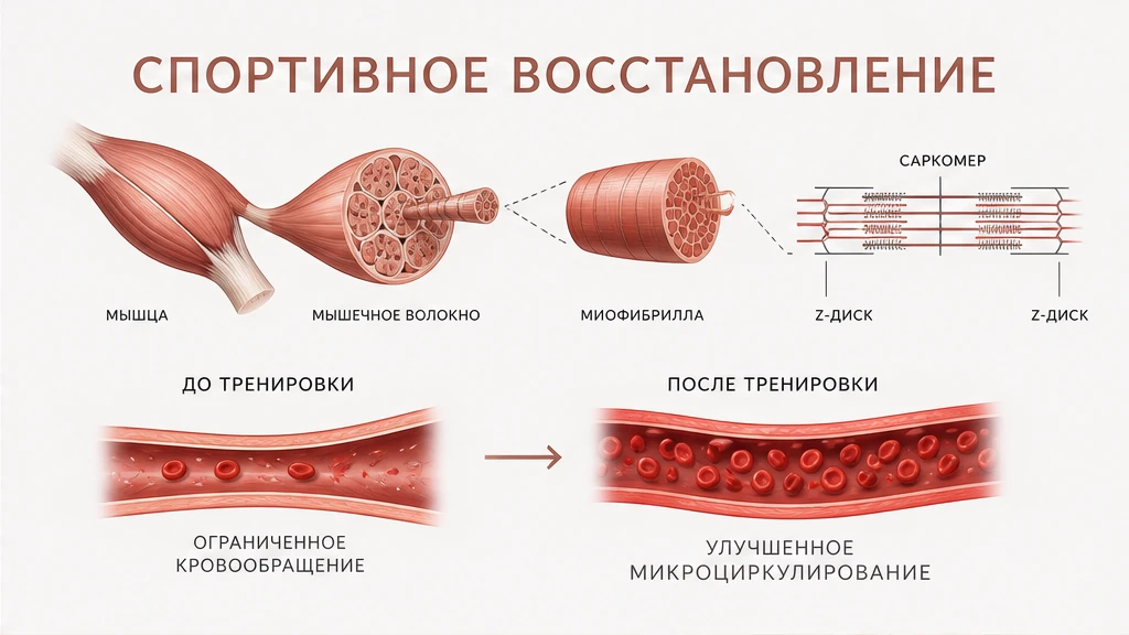 Микротравма саркомера: Z-диски, DOMS 24–48 часов и гипоперфузия забитых мышц