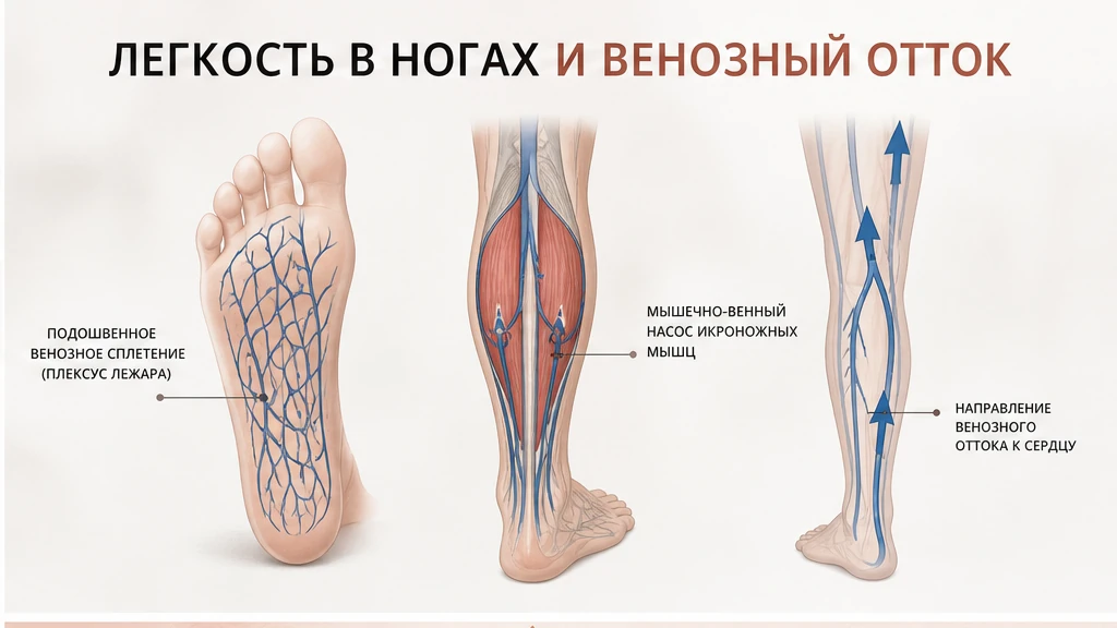 Мышечно-венозная помпа голени и стопы: гравитационный подъём крови и вечерний застой