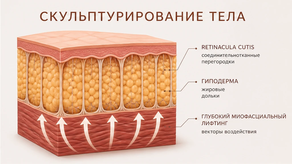Анатомия гиподермы: retinacula cutis, жировые дольки и поверхностная фасция тела