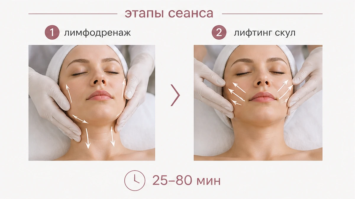 Внешний скульптурный массаж лица: лепка скул и нижней трети по коже, без доступа изо рта