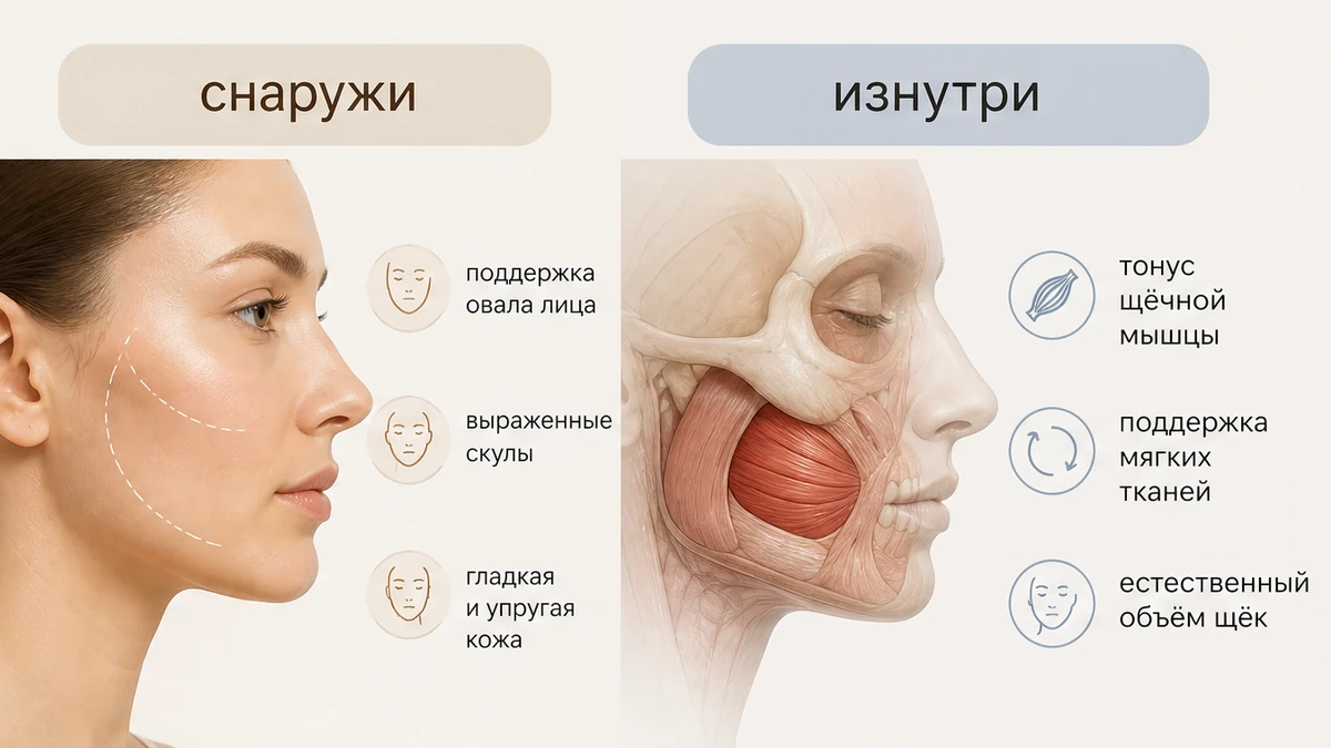 Инфографика: буккальный доступ изнутри против наружной скульптуры лица