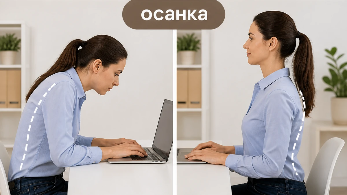 Сравнение осанки за столом и расправленных плеч при валике у C7