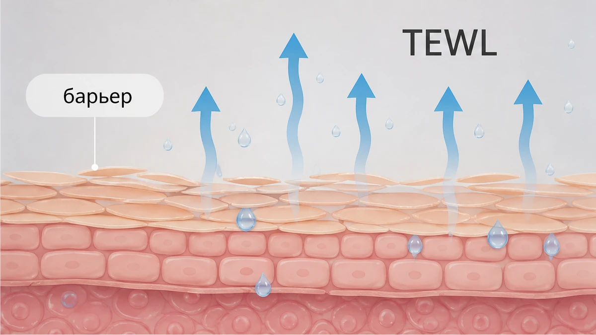 Схема кожного барьера и потери воды TEWL, подписи барьер и TEWL