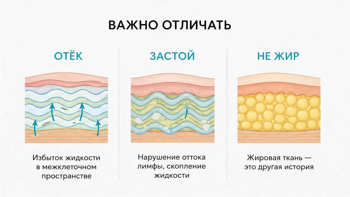 Инфографика: отёк и застой жидкости против жировой складки — без процентов