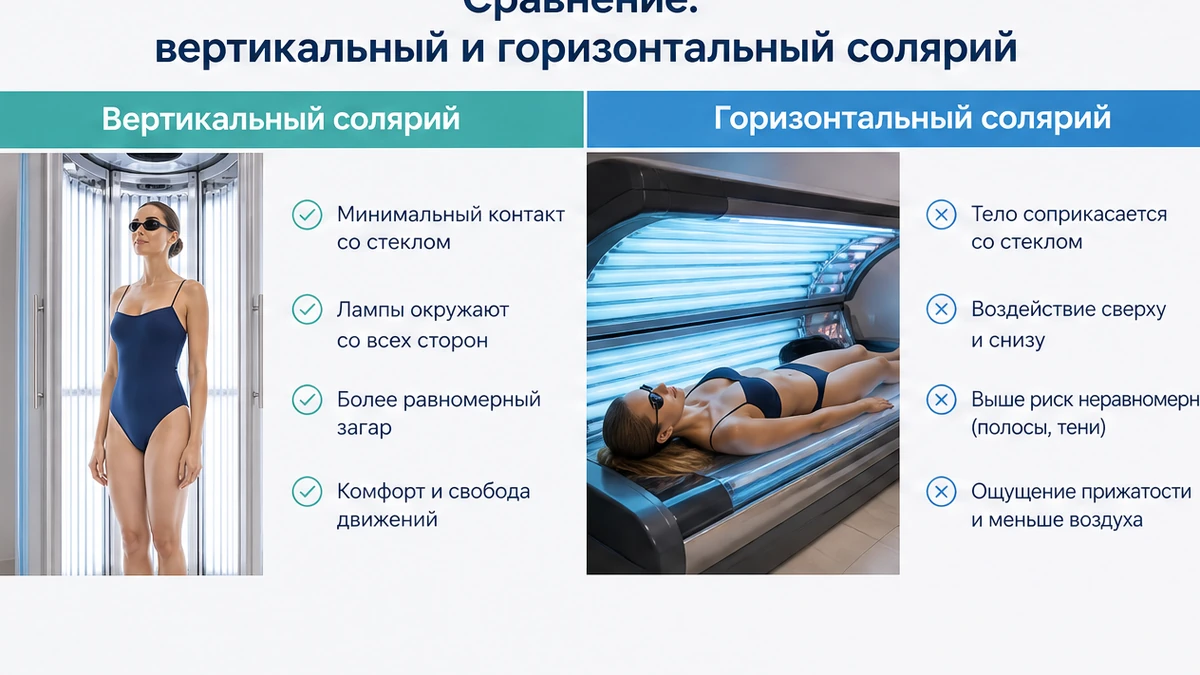 Сравнение вертикальной и горизонтальной кабины солярия